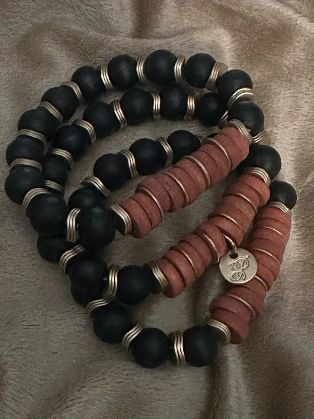 Black and Brown Beaded Stretch Bracelet - by Plunder